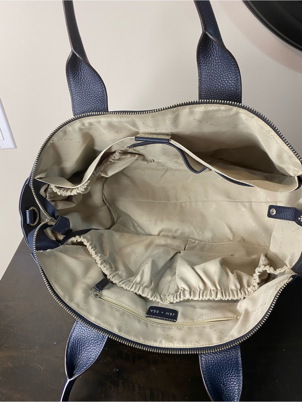 Jem + Bea Navy Leather Baby Tote Bag with Dual Top Handles - Picture 7 of 13